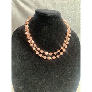 Double Strand Pink Beaded Necklace 40" Faceted Glass Beads